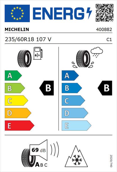 Tyre Label for Michelin CrossClimate SUV 235/60R18 107V