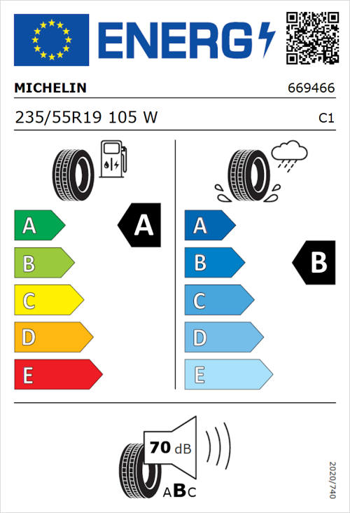 Tyre Label for Michelin Primacy 4 (Acoustic) 235/55R19 105W