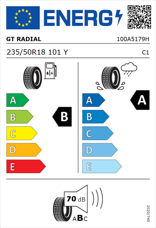 Tyre Label for GT Radial FE2 SUV 235/50R18 101Y