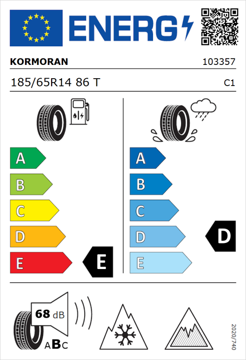 Tyre Label for Kormoran Snowpro 185/65R14 86T