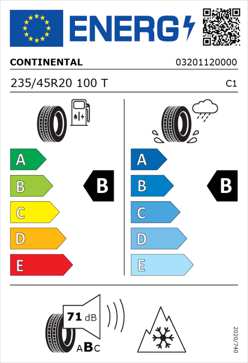 Tyre Label for Continental AllSeasonContact 2 235/45R20 100T