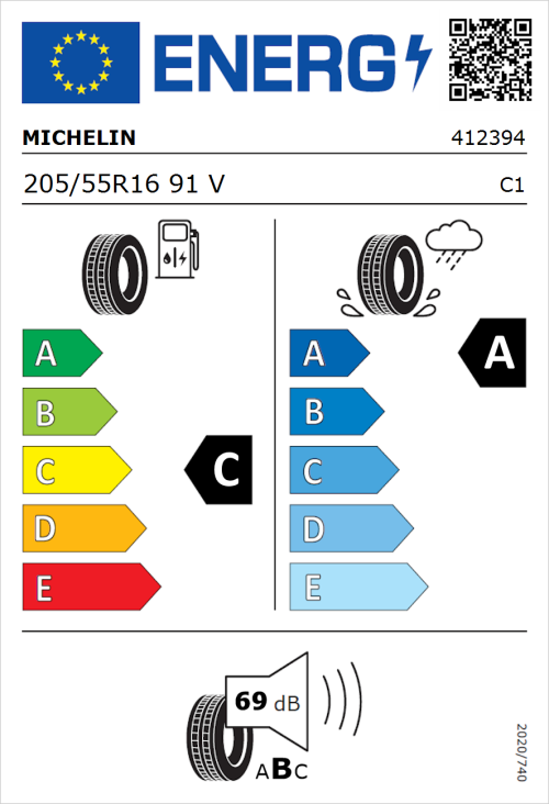 Tyre Label for Michelin Primacy 3 205/55R16 91V